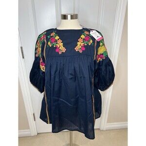 Ethnic by Outfitters Top Med Embroidered Baby Doll Boho Lace Blouse New